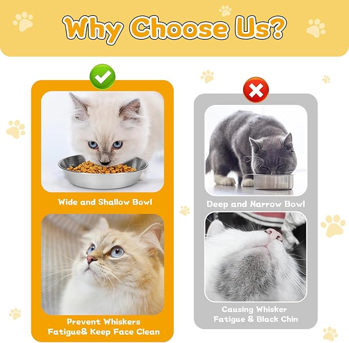 4-Pack Stainless Steel Cat Food Bowls – Deep Whisker-Friendly Non-Slip Silicone Base,Easy to Clean Indoor Feeding Dishes(5.9")