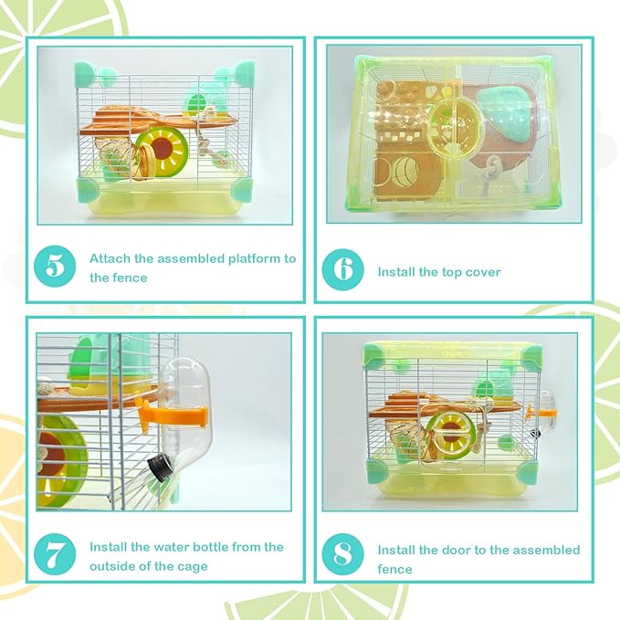 2 Layers Hamster Cage with Tubes Mouse Cage with Accessories Water Bottle Food Dish Transparent Hamster Habitat with Exercise Wheel for Hamster Guinea Pig Gerbil (10.9" x 8.1" x 9.8" Yellow)