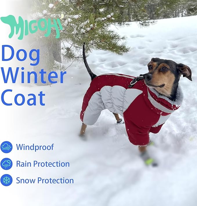 MIGOHI Full Body Dog Coat - Warm Reflective Winter Coat with Harness, Turtleneck Fleece Jacket for Small to Large Dogs - Four-Legged Snowsuit with Zipper