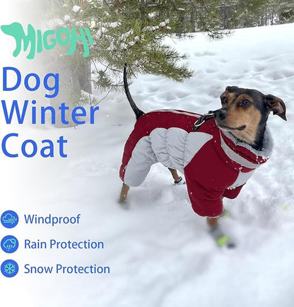 MIGOHI Full Body Dog Coat - Warm Reflective Winter Coat with Harness, Turtleneck Fleece Jacket for Small to Large Dogs - Four-Legged Snowsuit with Zipper
