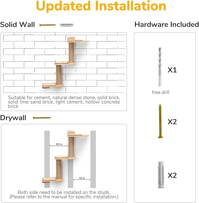 FUKUMARU Cat Wall Shelves, 3 in 1 Transformable Cats Scratching Post Wall Mounted, DIY Kitten Walls Jungle and Perch Platform Supplies, Suit for Climb, Play, Nap, Scratch