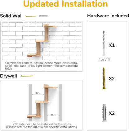 FUKUMARU Cat Wall Shelves, 3 in 1 Transformable Cats Scratching Post Wall Mounted, DIY Kitten Walls Jungle and Perch Platform Supplies, Suit for Climb, Play, Nap, Scratch