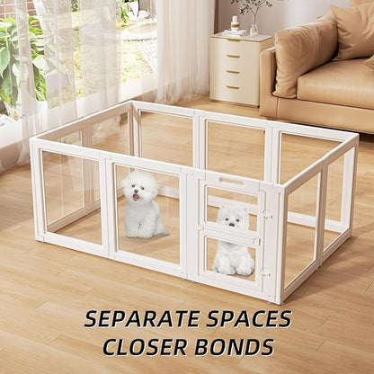 Clear Acrylic Dog Playpen Indoor,Transparent Dog Pen,Easy to Assemble and Clear pet Pen for Puppy Dog, Rabbit and cat,Sturdy and Easy to Clean Plastic pet Fence (White, 23.6" H, 12PCS)