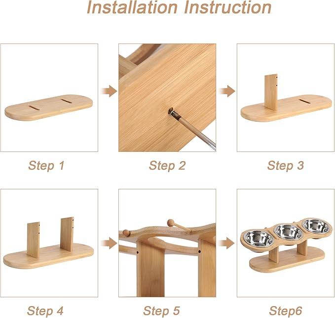 Elevated Cat Bowls Raised Cat Food Bowls, 15° Tilted Pet Bowls for Cats Puppy Small Dogs, Raised Dog Bowl Stand Feeder Adjustable Dog Cat Food Water Bowls Stand with 3 Stainless Steel Bowls