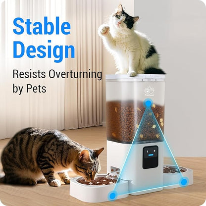 Automatic Cat Feeder 2 Cats with Slow Feed: Dual Automatic Dog Feeder with 5G WiFi, Cat Food Dispenser with APP Control for Multiple Pets, Detachable for Easy Clean,Large Food Storage-29 Cup