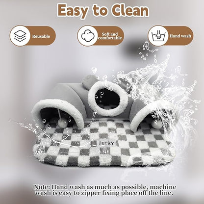 PINVNBY 3 Pcs Guinea Pig Hideout and Tunnel Bed, Removable Soft Bunny Tunnel Tube with Guinea Pig Liner Small Animal Tunnel Toy for Ferrets Hamster Hedgehog Kitty Chinchilla（Gray）