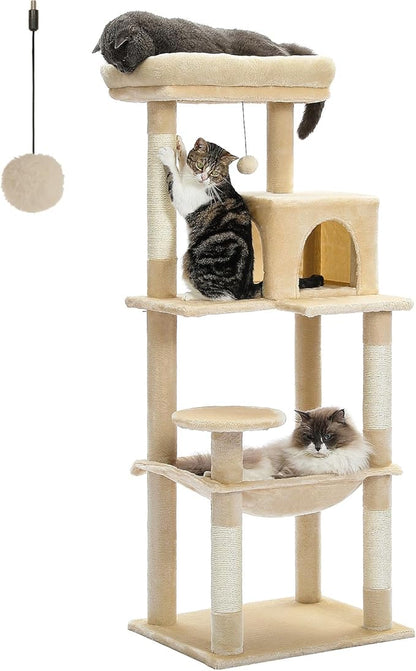 PEQULTI 45.7'' Cat Tree for Indoor Cats with Metal Frame Big Hammock, Cat Tower for Small or Medium Cats with Cat Condo House, with Scratching Posts and Top Perch, Beige