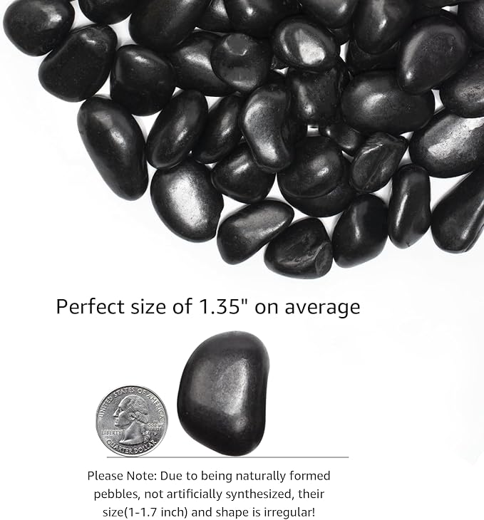 10 lbs Black River Rocks - Large Polished Black Pebbles for Plants & Garden Decorative Stones，1-2" Polished Pebbles for Landscaping, Fish Tanks, Flower Pots, Water Fountains