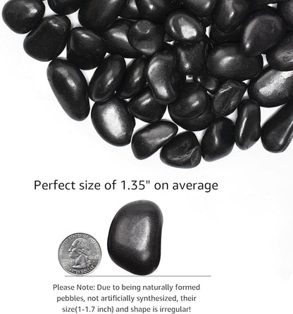10 lbs Black River Rocks - Large Polished Black Pebbles for Plants & Garden Decorative Stones，1-2" Polished Pebbles for Landscaping, Fish Tanks, Flower Pots, Water Fountains