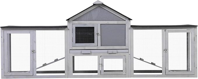 COZIWOW 2 Story 83”Wood Assembled Rabbit Hutch Indoor&Outdoor Bunny Cage with Double Runs and Weatherproof Roof, Guinea Pig Pet House for Small Animals（Gray）