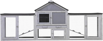 COZIWOW 2 Story 83”Wood Assembled Rabbit Hutch Indoor&Outdoor Bunny Cage with Double Runs and Weatherproof Roof, Guinea Pig Pet House for Small Animals（Gray）