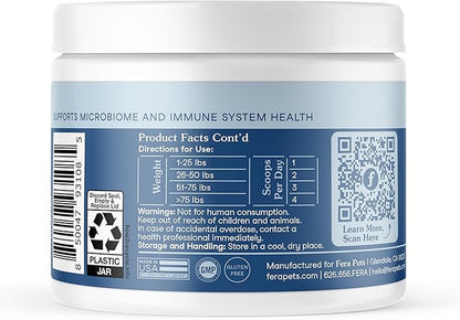 Fera Pets Postbiotics Plus Prebiotics for Dogs & Cats - with Slippery Elm - Promotes Optimal Digestive Health & Inflammatory Response - Enhances Immunity - 120 Scoops