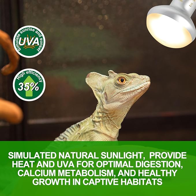 100W Reptile Heat Lamp Bulbs 2 Pack, UVA Basking Light Bulb with Simulate Natural Sunlight & E26 Base - 3000Hrs Basking Heating Lamp Bulb for Bearded Dragons, Turtles, Snakes, Lizards