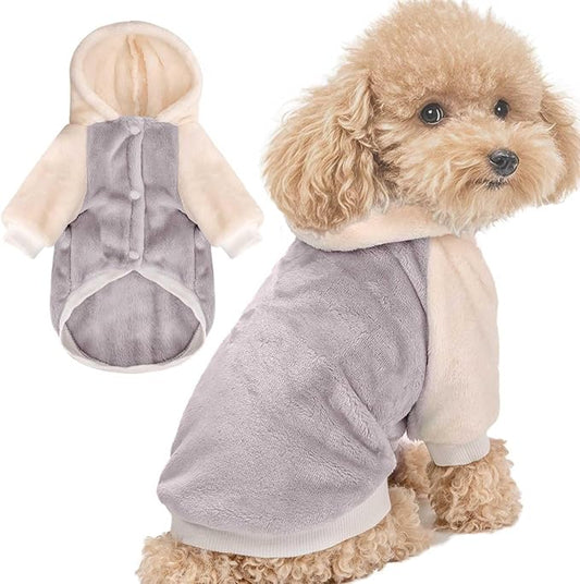 FabriCastle Dog Hoodie Sweater for Small Dogs Boy and Girl, Small Dog Clothes XS XXS Puppy Sweatshirt, Pet Outfit, Cat Clothing Super Soft Warm Snap On Closure (Lightgrey-Cream, Large)