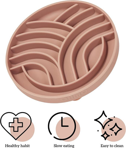 OHMO Slow Feeder Dog& Cat Bowl, Silicone Puppy Cat Food Bowl with Anti-Slip Suction Cup Slow Down Small Dogs Eating, Anti Choking (S-Tree of Life,Coral)