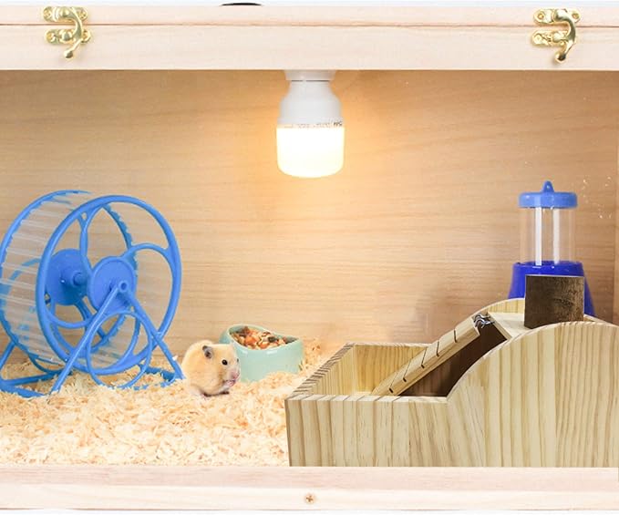 kathson Hamster Sand Bath Box Wooden Small Animals Shower Room Chinchilla Digging Sand Bathtub Container with Climbing Ladder Bowl for Dwarf Syrian Mice Mouse Gerbils Hedgehog