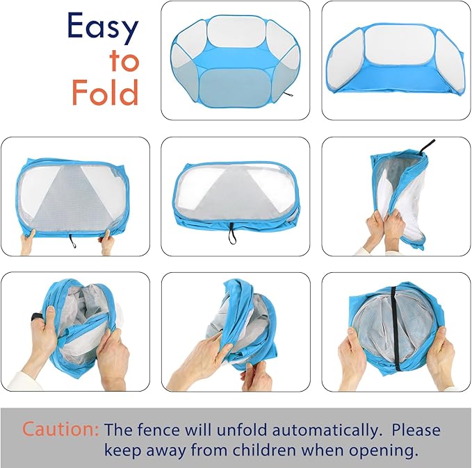 Pawaboo Small Animals Playpen, Waterproof Small Pet Cage Tent with Strong Steel Wire Frame, Portable Outdoor Yard Fence for Chick/Kitten/Puppy/Guinea Pig/Rabbits/Hamster/Chinchillas, Blue