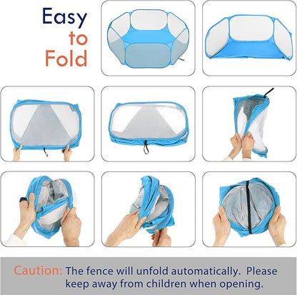 Pawaboo Small Animals Playpen, Waterproof Small Pet Cage Tent with Strong Steel Wire Frame, Portable Outdoor Yard Fence for Chick/Kitten/Puppy/Guinea Pig/Rabbits/Hamster/Chinchillas, Blue