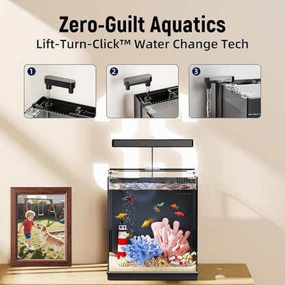 Beta Fish Tank, 2 Gallon Betta Fish Aquariums with Filter & Light, Self Cleaning Fish Tanks for Kids & Starter, Black