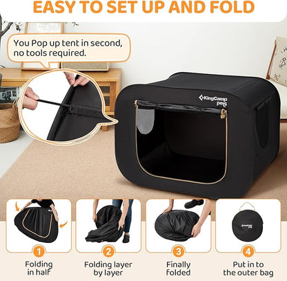 KingCamp XXL Dog Crate, Large Collapsible Pop Up Dog Kennel Tent with Durable 600D Oxford Fabric & Breathable Mesh for Indoor Outdoor Travel, Black, 55" x 39" x 39"