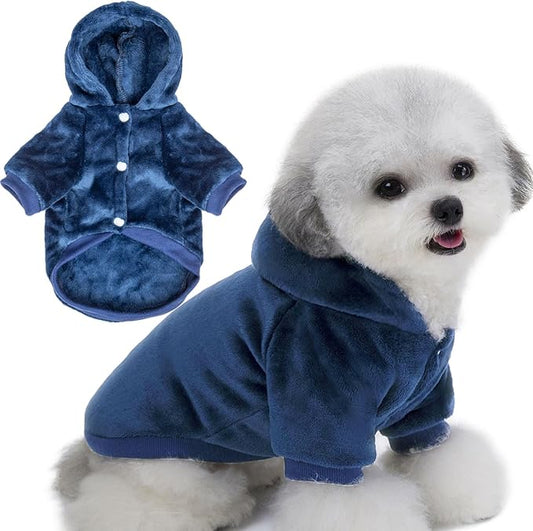 FabriCastle Dog Hoodie Sweater for Small Dogs Boy and Girl, Dog Clothes XS XXS Puppy Sweatshirt, Pet Outfit, Cat Clothing Super Soft Warm Snap On Closure (Navy, X-Small)