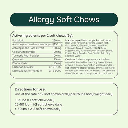 PetMeds Allergy Supplement for Dogs - Vitamins for Allergy Relief with Postbiotics, Colostrum, Quercetin & Turmeric for Dogs Itchy Skin & Scratching - Beef & Sweet Potato Flavor - 60 Soft Chews