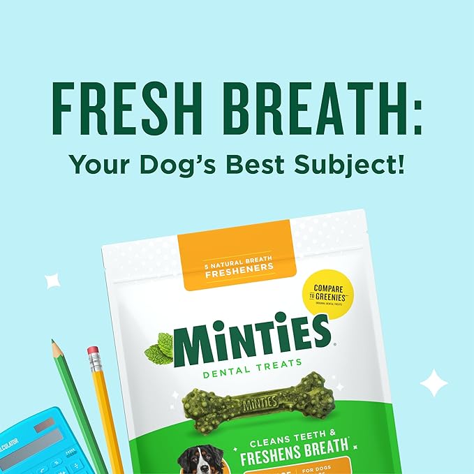 Minties Dental Chews for Dogs, 12 Count, Vet-Recommended Mint-Flavored Treats for Large Dogs Over 50 lbs, Dental Bones Clean Teeth, Fight Bad Breath, and Removes Plaque and Tartar