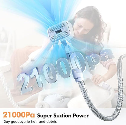 Dog Grooming Vacuum Kit, Dog Vacuum for Shedding Grooming Hair Dryer Kit, 9-in-1 Pet Brush Vacuum with Electric Pet Clippers, 21KPa Adjustable Speed & Temperature - 3L Dust Box