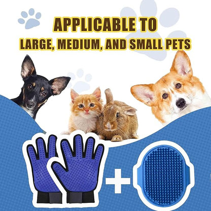 Cat & Dog Grooming Gloves - Deshedding Brush for Shedding, Gentle Pet Hair Remover & Massage Gloves for Cats, Dogs, All Fur Types (1 Brush +1 Pair Gloves)