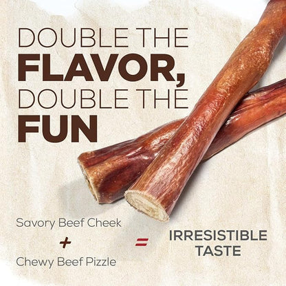 Natural Farm Power Bully Sticks Dog Chews (2-3”, 1 Pound Bag), 2-in-1 Power Chews: Premium Beef Cheek Wrapped in Beef Pizzle, Double Chewing Time, Promotes Dental Health, Great for Small Dogs