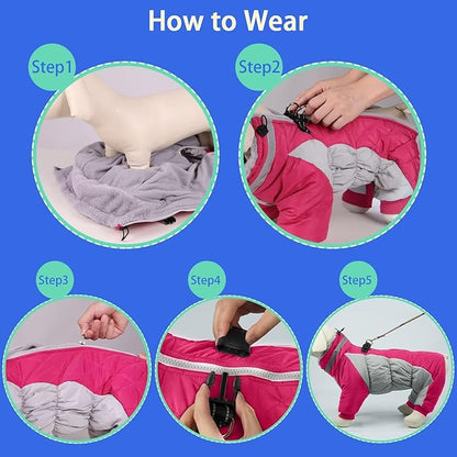 MIGOHI Full Body Dog Coat - Warm Reflective Winter Coat with Harness, Turtleneck Fleece Jacket for Small to Large Dogs - Four-Legged Snowsuit with Zipper