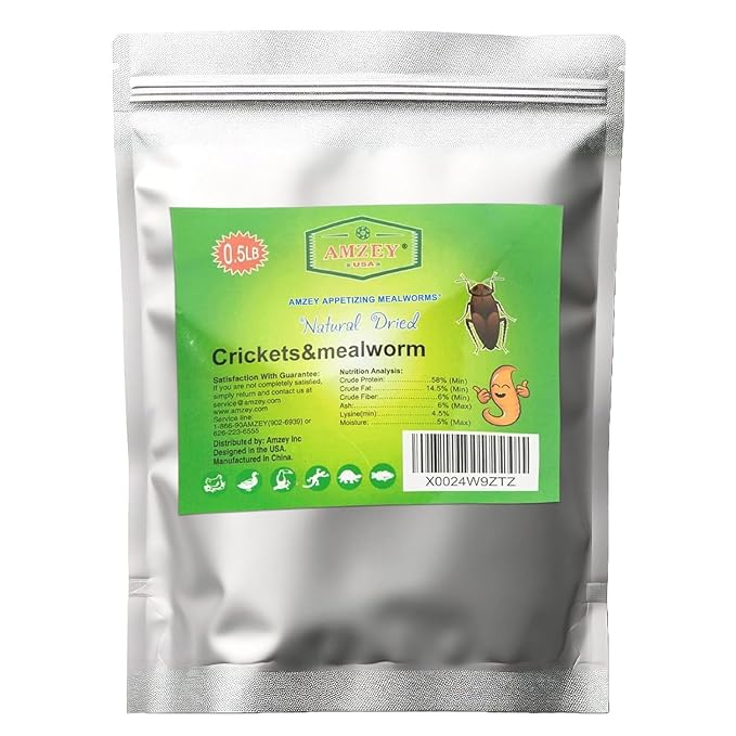 Amzey Appetizing Mealworms with Natural Dried Crickets (8oz) All Natural 100% Non-GMO, Food for Breaded Dragons, Chicken, Fish, Ducks, Wild Birds, Turtles, Hedgehogs