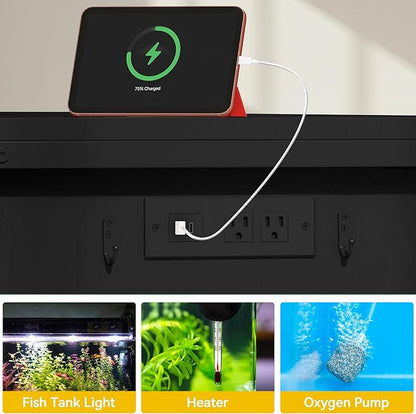 DWVO 120 Gallon Aquarium Stand with Power Outlets, Heavy Duty Metal Fish Tank Stand & Cabinet, Reptile Terrarium Table with 1100LBS Capacity for Aquarium Accessories Storage, Black