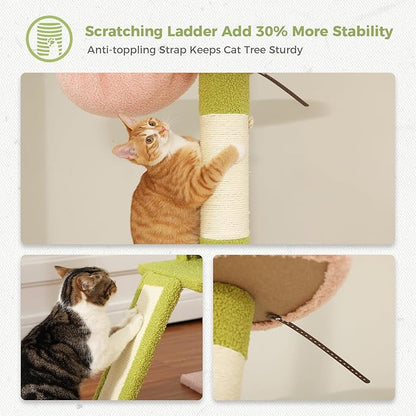 PETEPELA Floor to Ceiling Cat Tree[83"-108"], Cat Tower 5 Levels, Height Adjustable, Cat Scratching Post with Top Perches and Spacious Condo for Large Indoor Cats, Pink