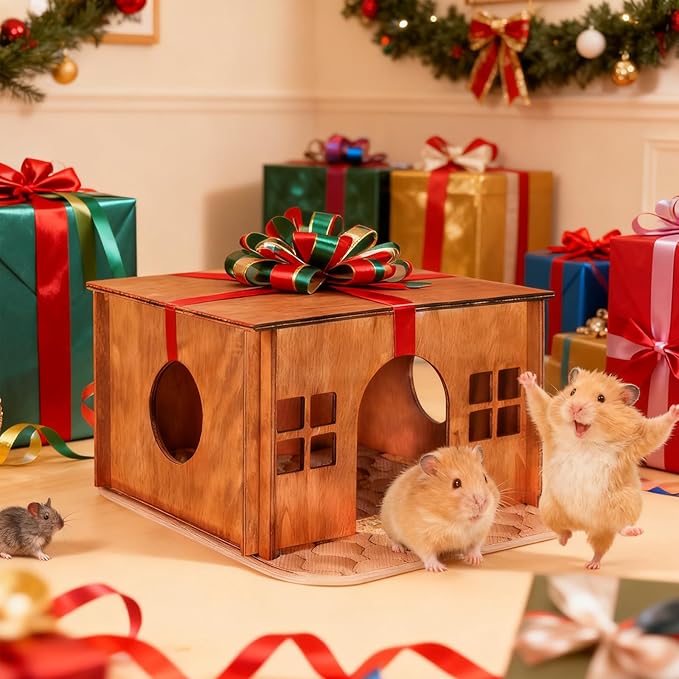 Guinea Pig Houses and Hideouts, Hamster House Hideout, Wooden Small Animal House with Windows, Large Guinea Pig Hideout Castle for Hamsters Small Bunny Chinchillas Playing Hiding