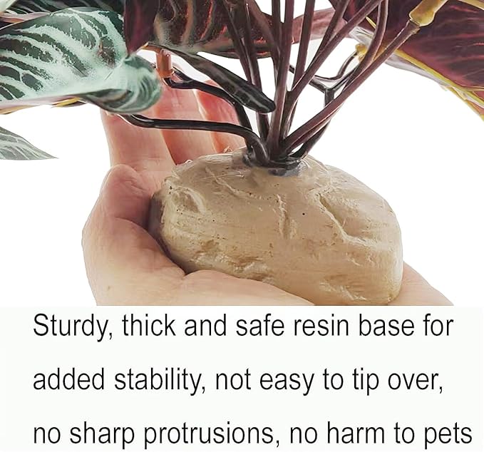 Reptile Plants,Terrarium Decor,Amphibian Habitat Decor,Artificial Plants for Gecko Chameleon Snake Tortoise Tank Accessories with Base(Xanthosoma sagittifolium)