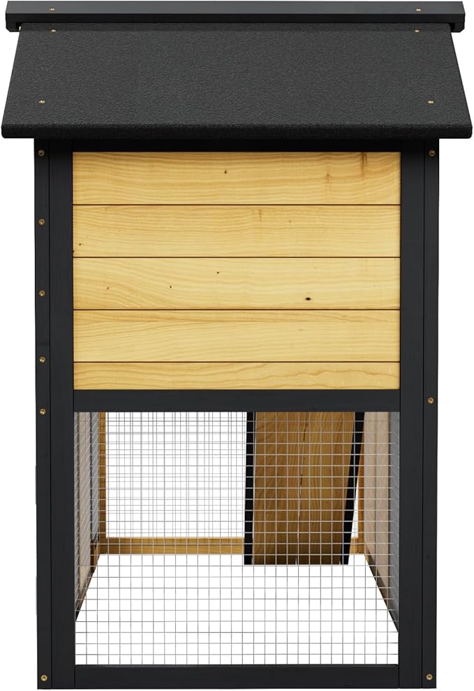 Chicken Coop, Chicken Run,Small Wooden Duck Coop Outdoor 2-Tier Hen House All Weather Used Poultry Quail Cage Rabbit Pet Hutch House with Ramp for Small Animals (Yellow Black)