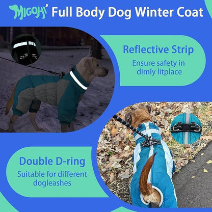 MIGOHI Full Body Dog Coat - Warm Reflective Winter Coat with Harness, Turtleneck Fleece Jacket for Small to Large Dogs - Four-Legged Snowsuit with Zipper