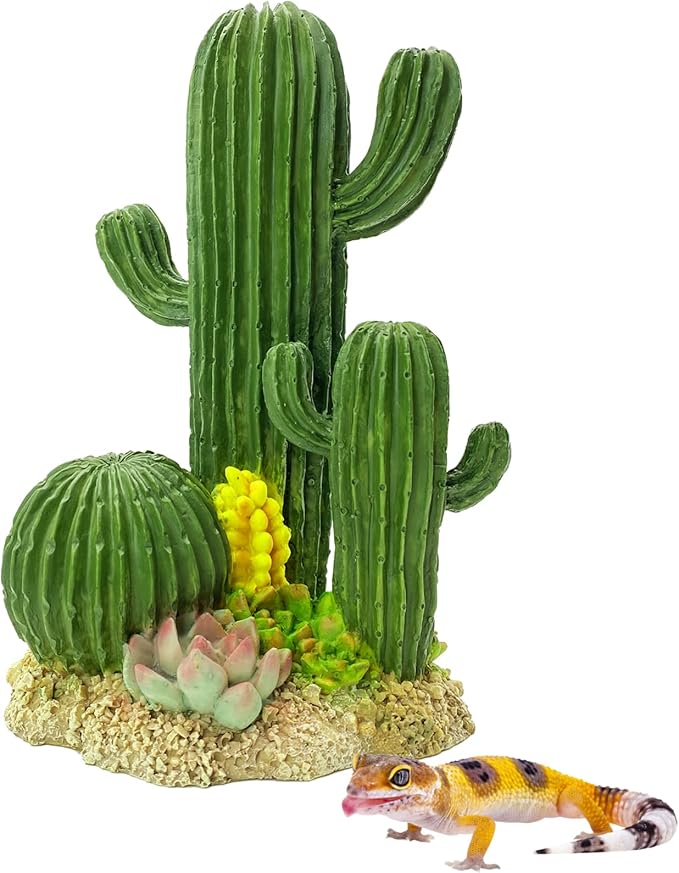 kathson Reptile Tank Decor Lizard Hide and Cave Plants Terrarium Decorations Resin Cactus Desert Aquarium Tank Habitat Accessories for Bearded Dragon Chameleon Leopard Gecko Snake Fish (Cactus)