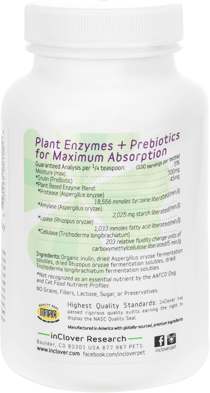InClover Optagest Natural Digestive Aid, Organic Prebiotics & Enzymes Supplement Powder for Dogs and Cats - Promotes Healthy Stools, Less Gas, Optimal Nutrient Absorption, Intestinal Balance, 3.5oz