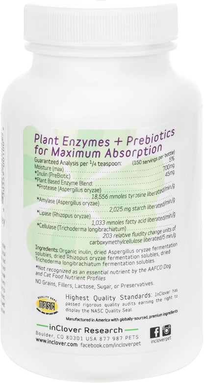 InClover Optagest Natural Digestive Aid, Organic Prebiotics & Enzymes Supplement Powder for Dogs and Cats - Promotes Healthy Stools, Less Gas, Optimal Nutrient Absorption, Intestinal Balance, 3.5oz