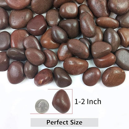 10lbs Red River Rocks, 1-2 Inch Natural Pebbles for Indoor Plants, High Polished Decorative Stones Vase Filler Fish Tank Aquariums Landscaping Garden