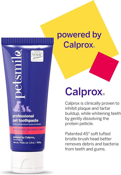 Petsmile Professional Pet Toothpaste for Cats & Dogs - Only VOHC Accepted Toothpaste - Clinically Proven to Control Plaque & Tartar Calprox Formula (Rotisserie Chicken, 2.5 Oz)