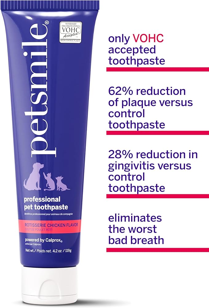 Petsmile Professional Pet Toothpaste for Cats & Dogs - Only VOHC Accepted Toothpaste - Clinically Proven to Control Plaque & Tartar Calprox Formula (Rotisserie Chicken, 4.2 Oz)