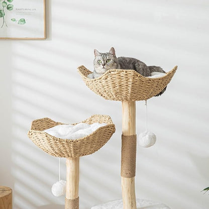 Vannokor Modern Cat Tree, Cat Tree Tower with Sisal Scratching Post, Boho Cat Condo for Indoor Cats, 46''H, White