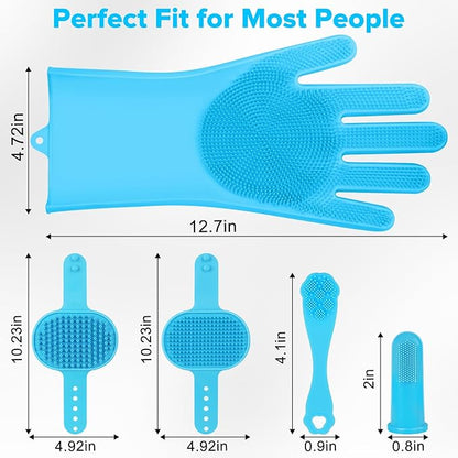 6PCS Pet Grooming Kit for Dogs,Cats and Horses | Dog Washing Gloves | Dog Bath Brush | Dog Bath Gloves | Dog Shampoo Brush | Pet Grooming Gloves | Dog Bath Supplies (Light Blue)
