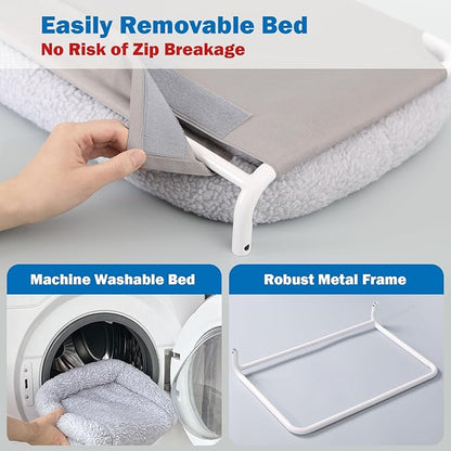 Zakkart Foldable Cat Hammock for Window - Cordless, Embeded Machine Washable Bed, Robust Metal Frame - Cat Window Perch for Large Cats and Kittens (Gray Bolster Bed, Medium)