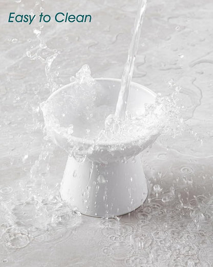 vancasso Elevated Cat Bowls 2-Pack, Ceramic Raised Cat Food and Water Dishes with 5.1" Height & 6.2" Wide Opening - Anti Vomit, Whisker Fatigue Relief for Senior Cats, Kittens and Small Dogs (White)