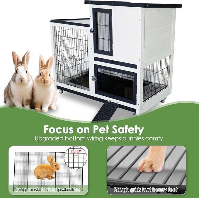 Bunny Hutch Indoor Rabbit Cage Outdoor 2-Story Rabbit House with Urine Guards and 2 Removable Tray for Small Animals