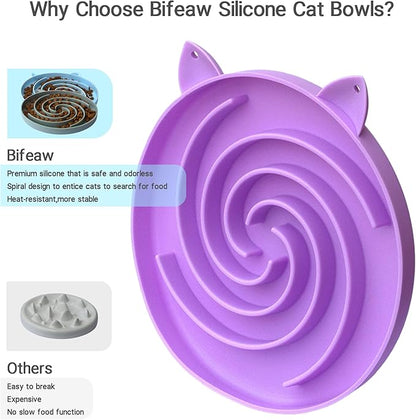 Slow Feeder Cat Bowl, Easy to Clean Silicone Bowl, Ideal for Dry and Wet Food (Purple and Pink)
